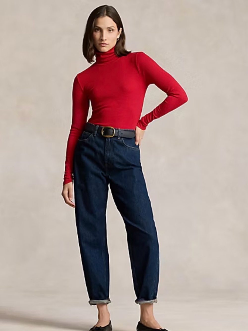 Polo by Ralph Lauren Stretch Ribbed Turtleneck Red